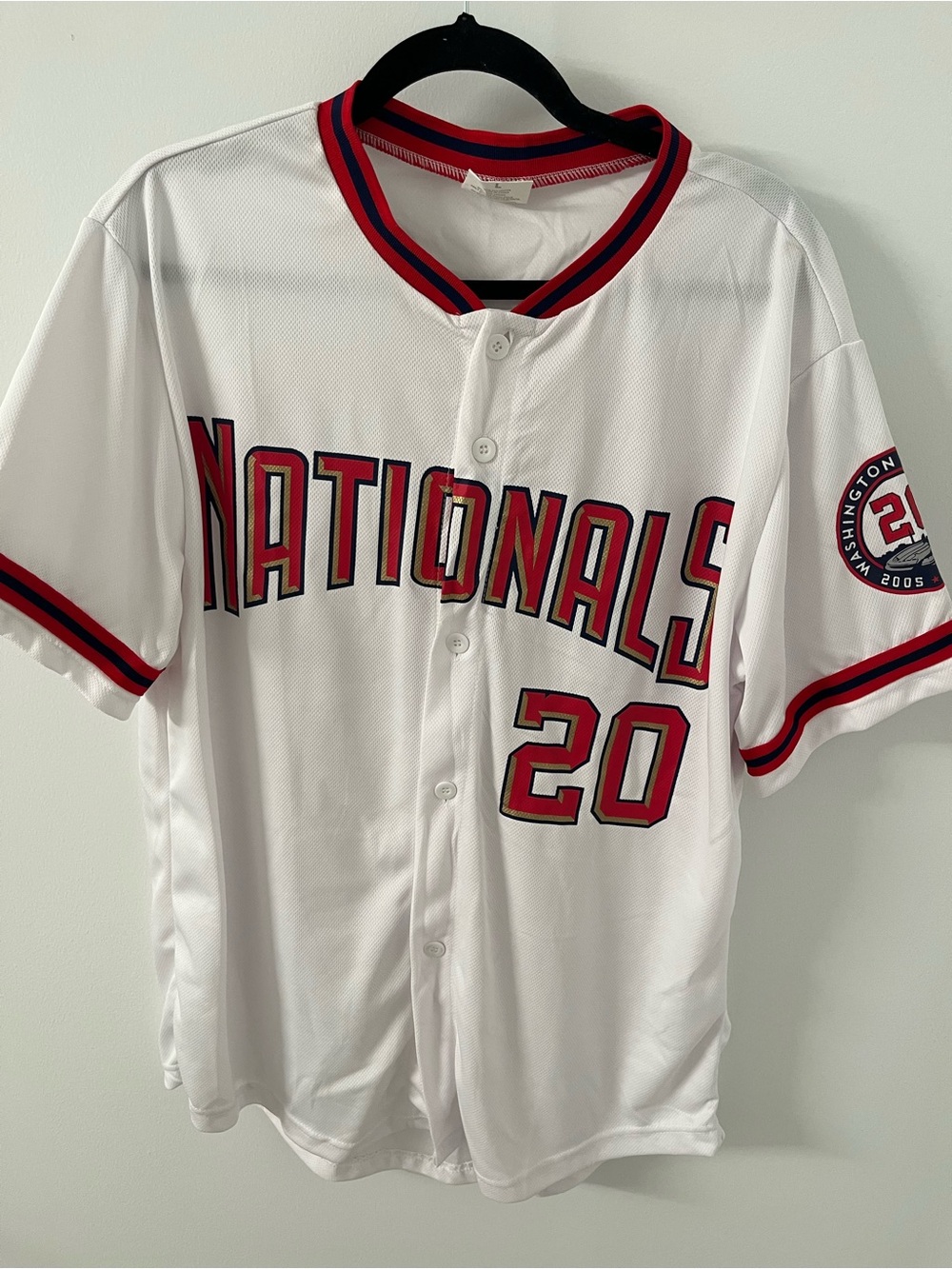 White Polyester Nationals Jersey with Red & Navy Stripe Trim